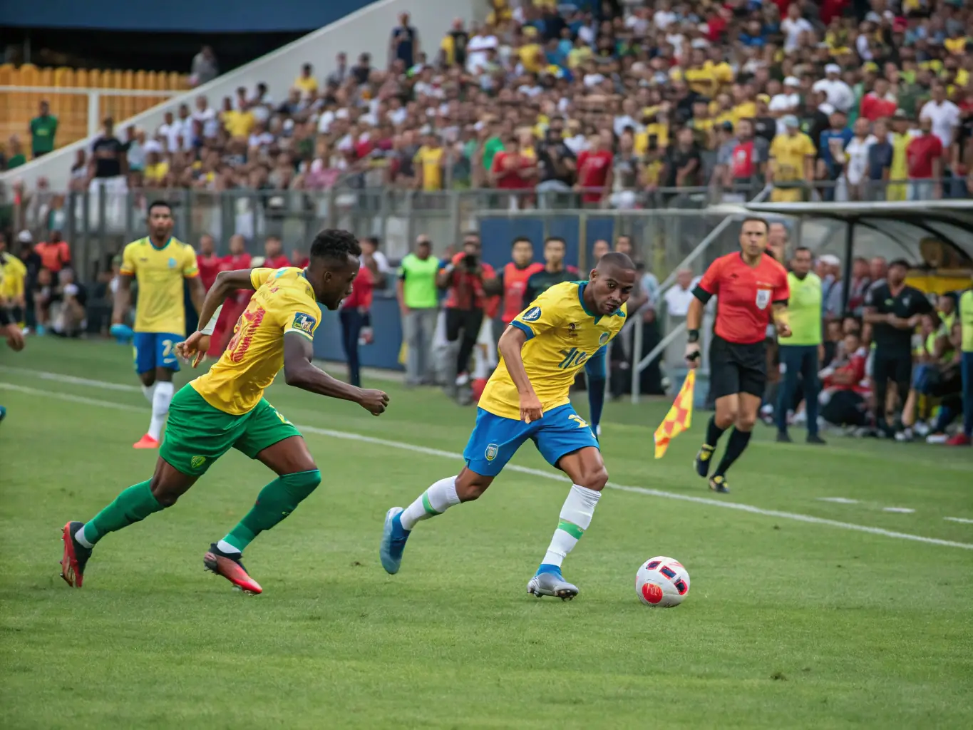 A dynamic action shot of players competing in the UEFA Women's Euro Championship, set against a vibrant stadium backdrop, capturing the intensity and excitement of the tournament.